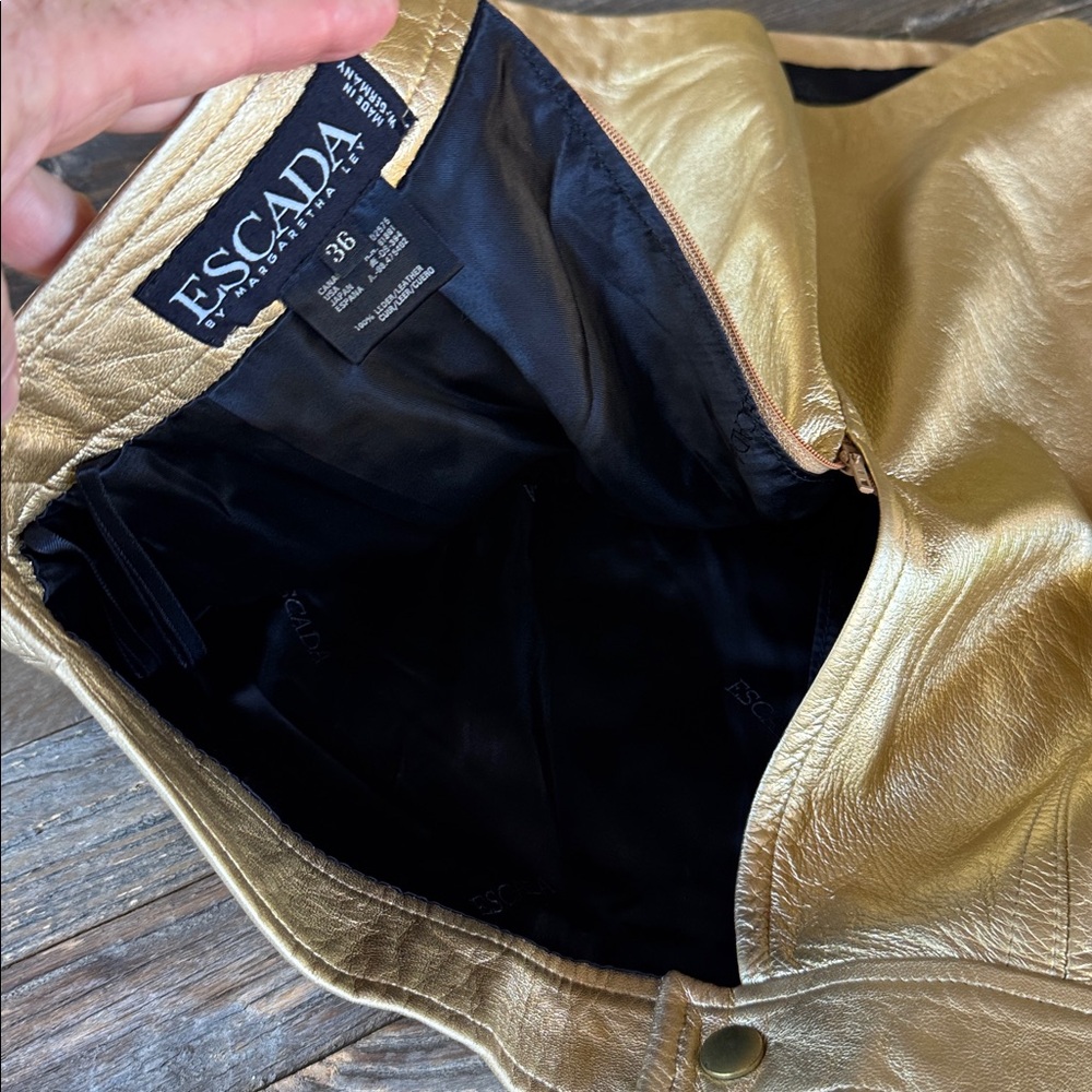 Vintage Escada 1990’s gold metallic mini pencil skirt EVC size Small (euro 38) - Picture 9 of 11